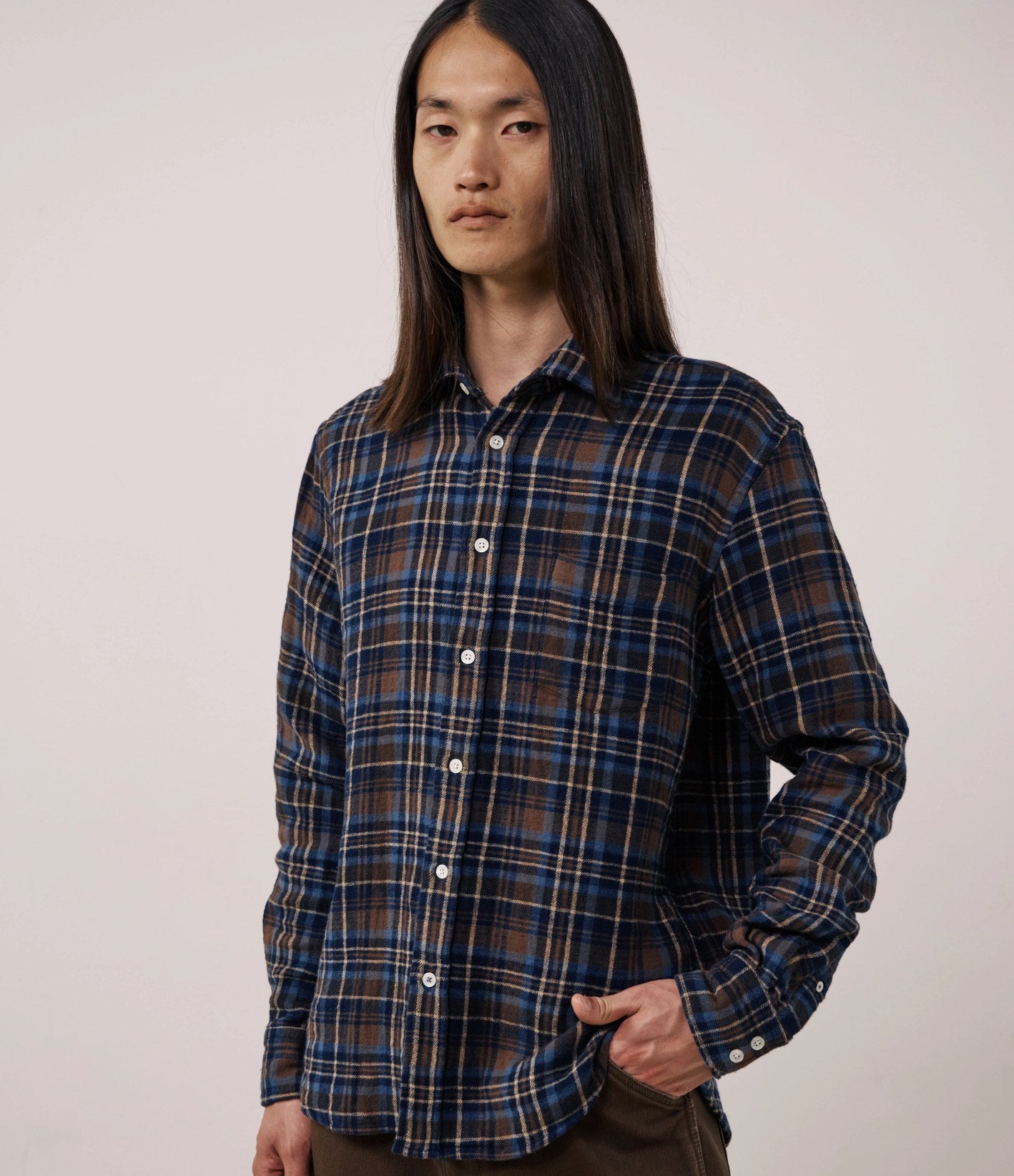 Hartford Paul Checked Shirt Brown & Blue