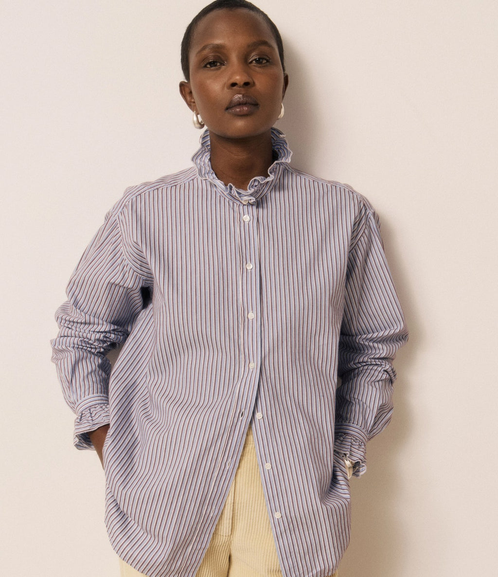 Hartford Chana Shirt Blue & Burgundy Stripes