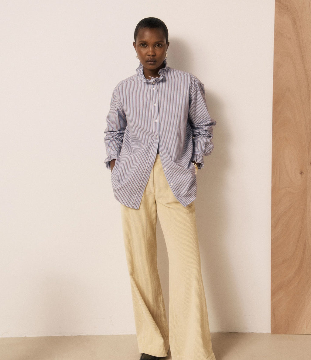 Hartford Chana Shirt Blue & Burgundy Stripes