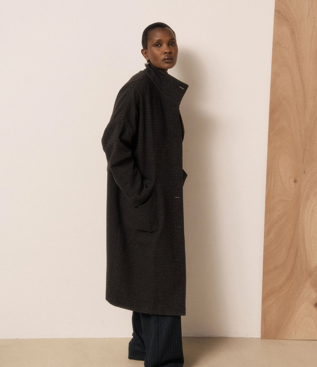 Hartford Vito Houndstooth Coat Brown and Black
