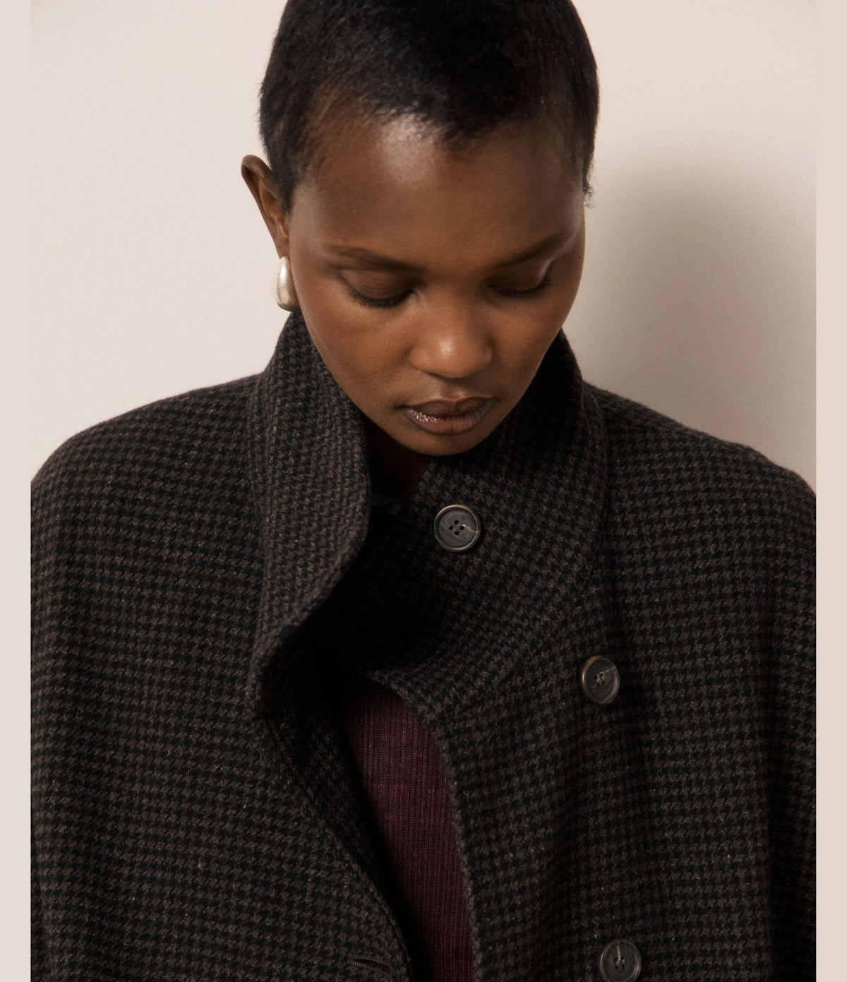 Hartford Vito Houndstooth Coat Brown and Black