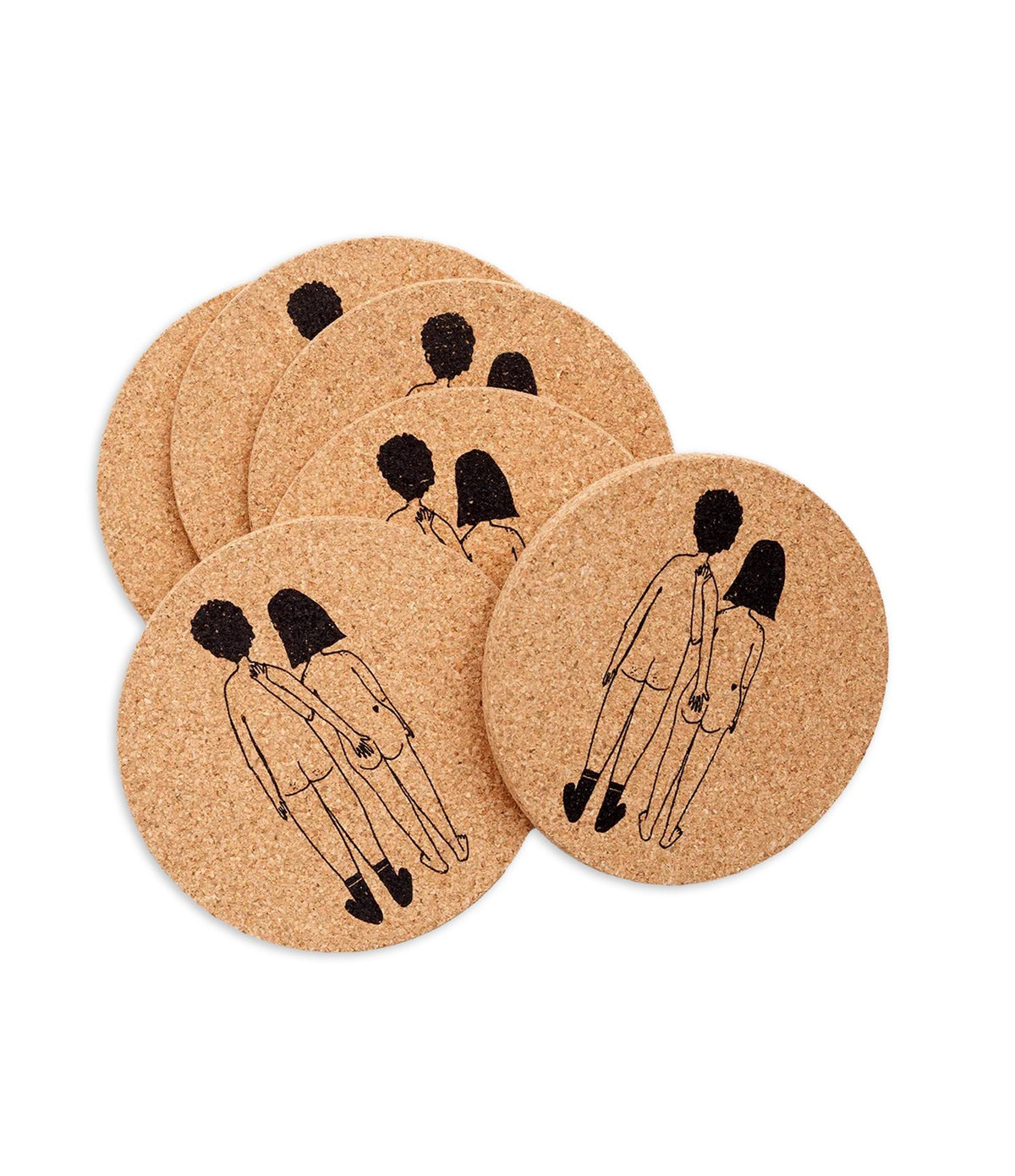 Helen B Coaster Cork Naked Couple Back Set 6