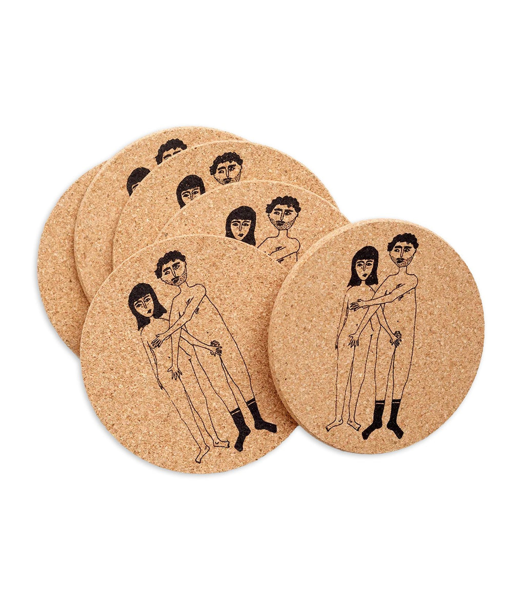Helen B Coaster Cork Naked Couple Set 6