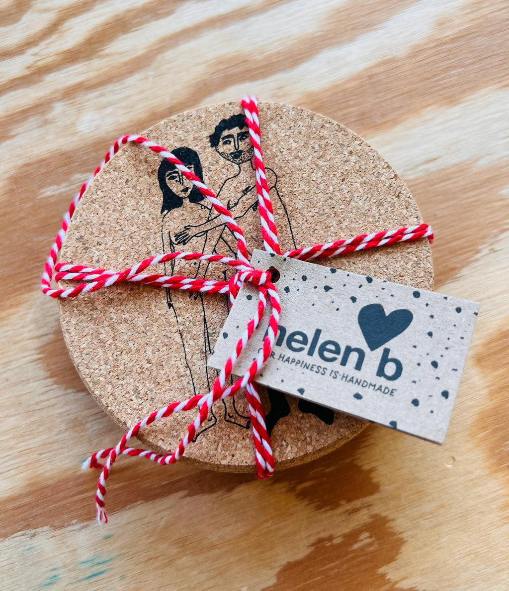 Helen B Coaster Cork Naked Couple Set 6