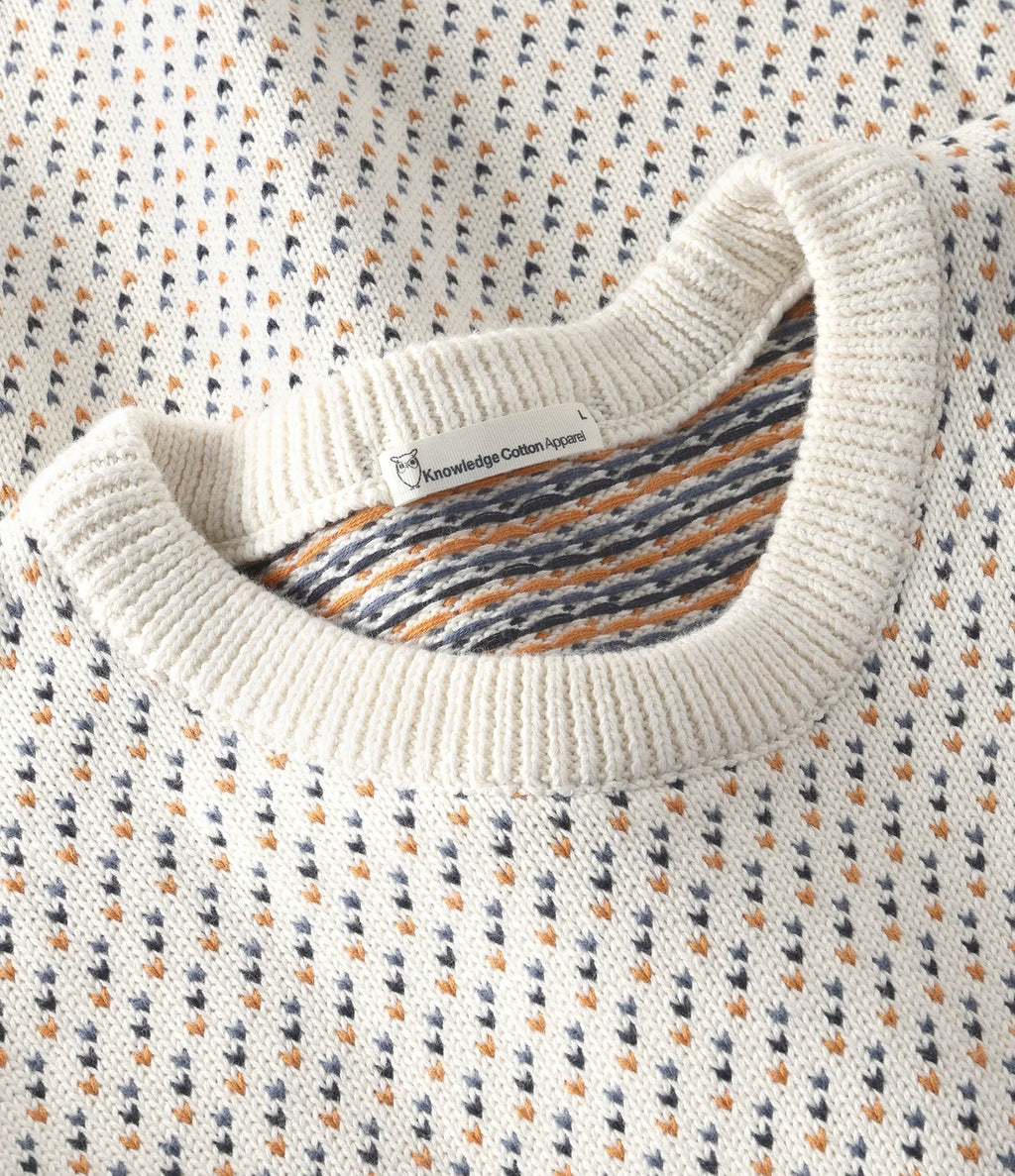 Knowledge Jacquard Crew Neck Sweater Creme