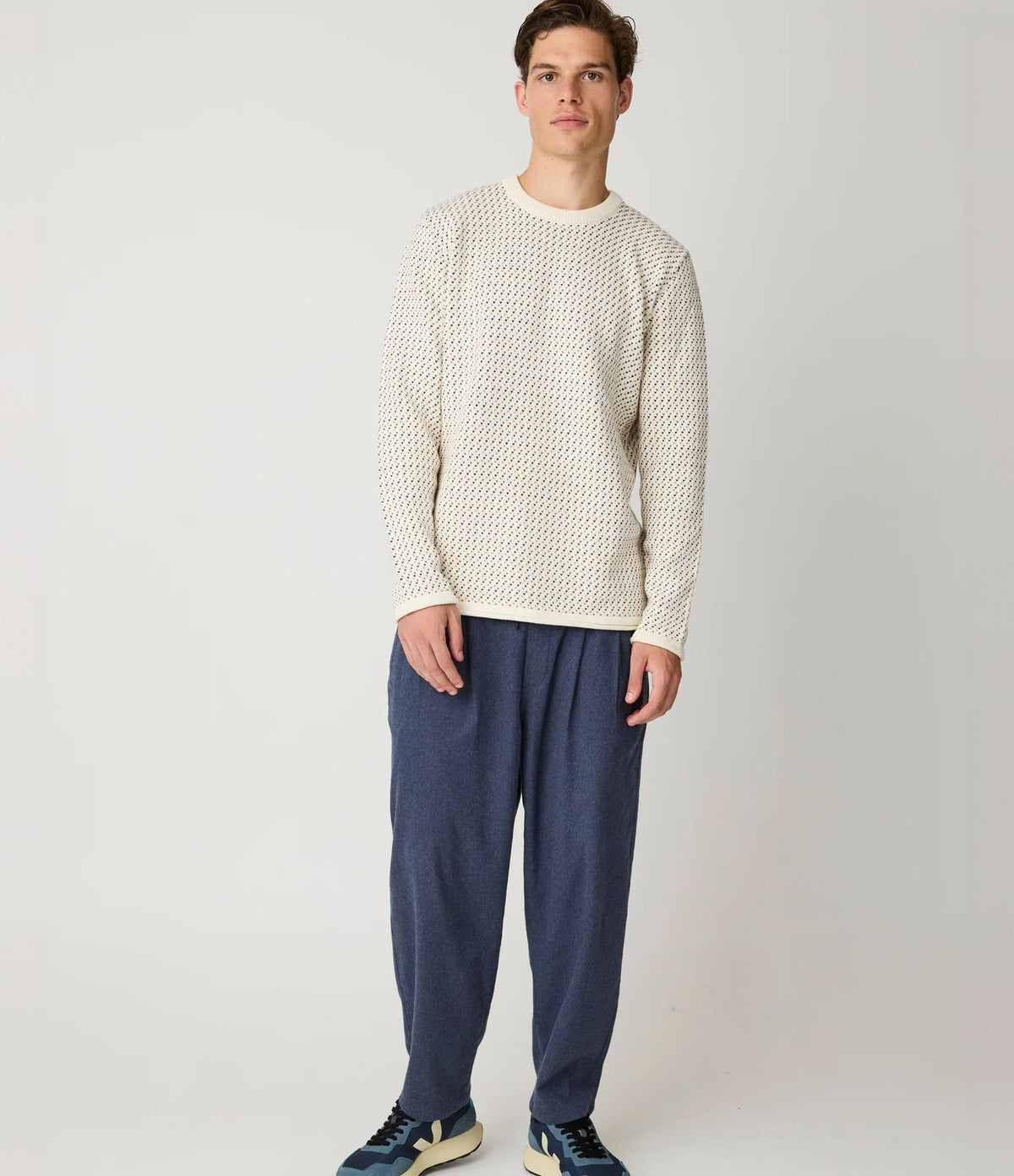 Knowledge Jacquard Crew Neck Sweater Creme