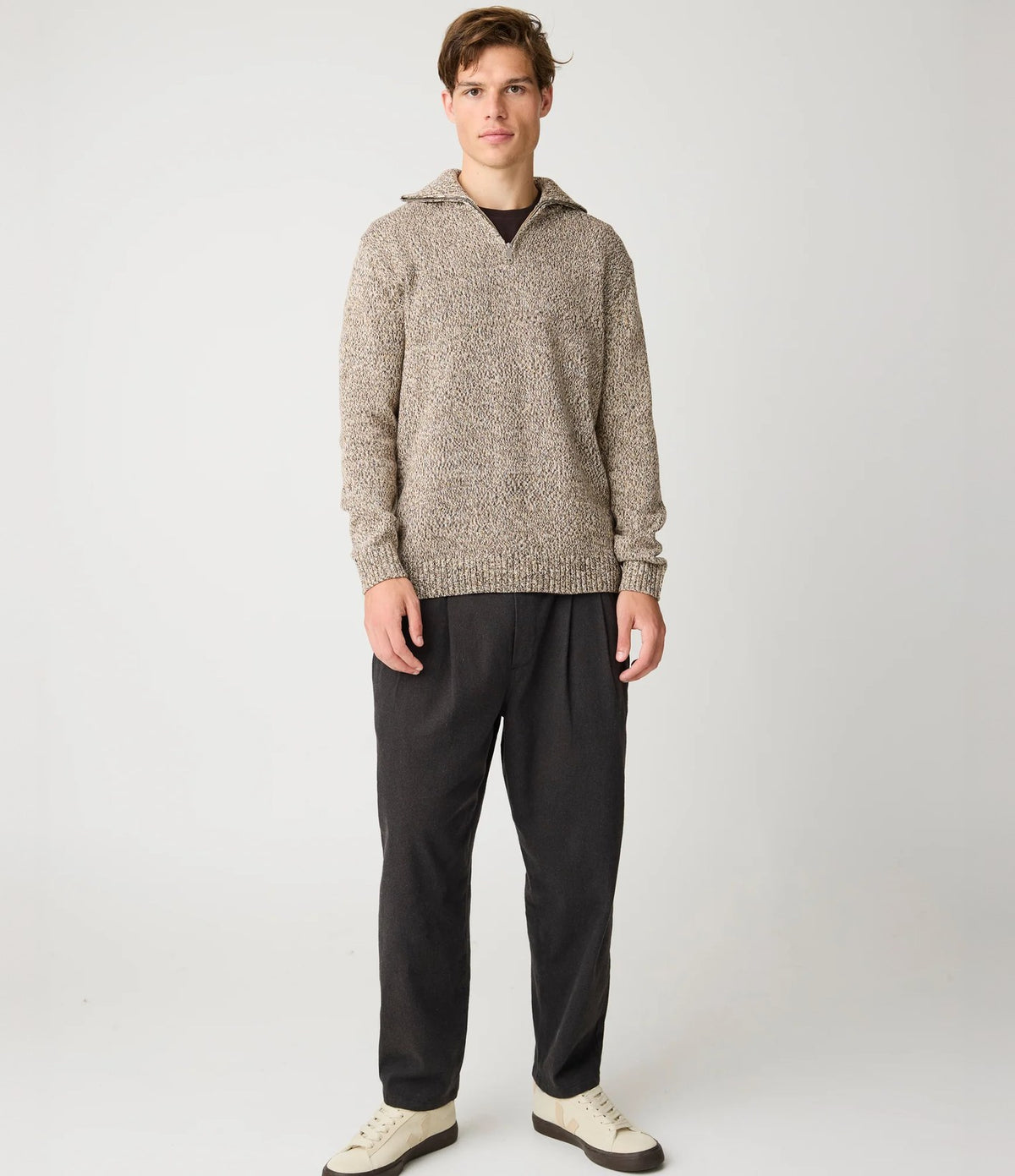Knowledge Quarter Zip Sweater Brown Multi
