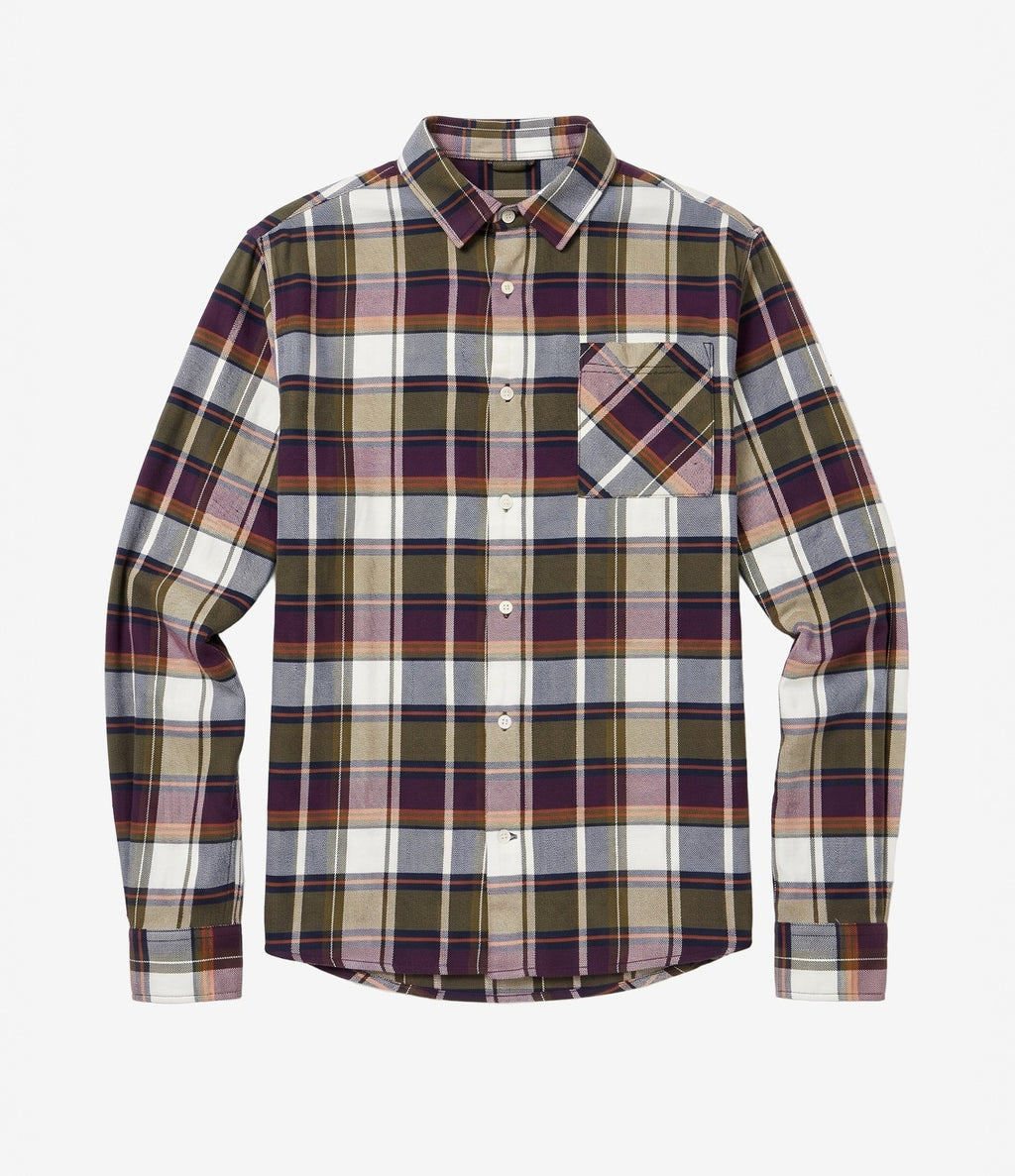 Knowledge Light Flannel Shirt Burgundy Olive
