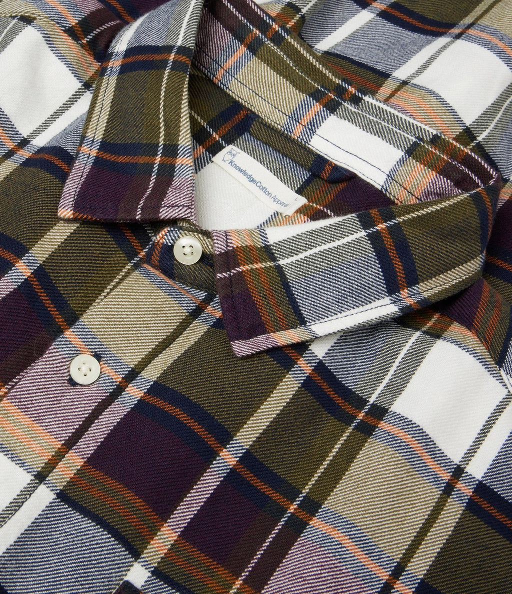Knowledge Light Flannel Shirt Burgundy Olive