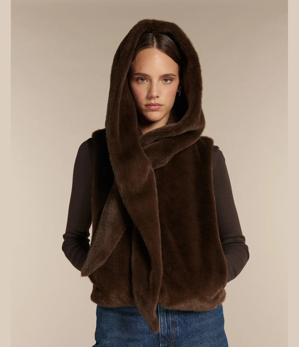 Labdip Adele Hooded Faux Fur Gilet Chocolate