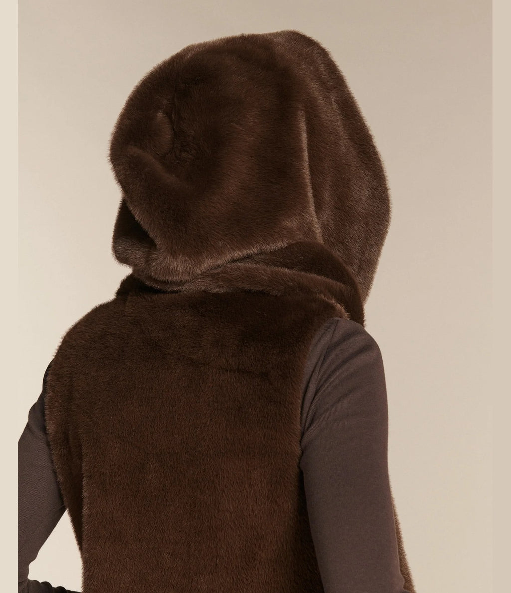 Labdip Adele Hooded Faux Fur Gilet Chocolate
