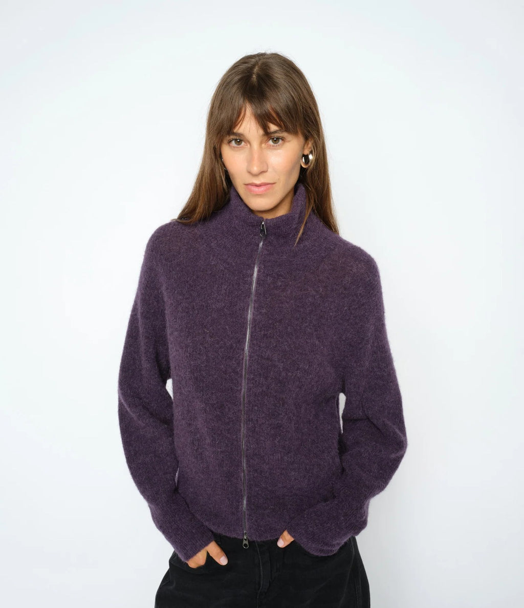 Mos Mosh Thora Knit Zip Cardigan Ciruela