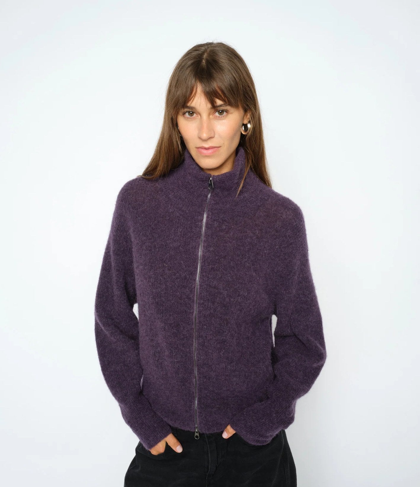 Mos Mosh Thora Knit Zip Cardigan Ciruela