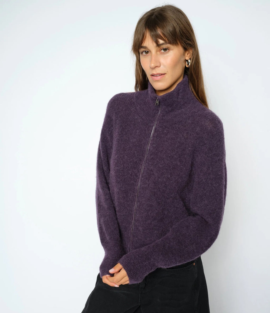 Mos Mosh Thora Knit Zip Cardigan Ciruela
