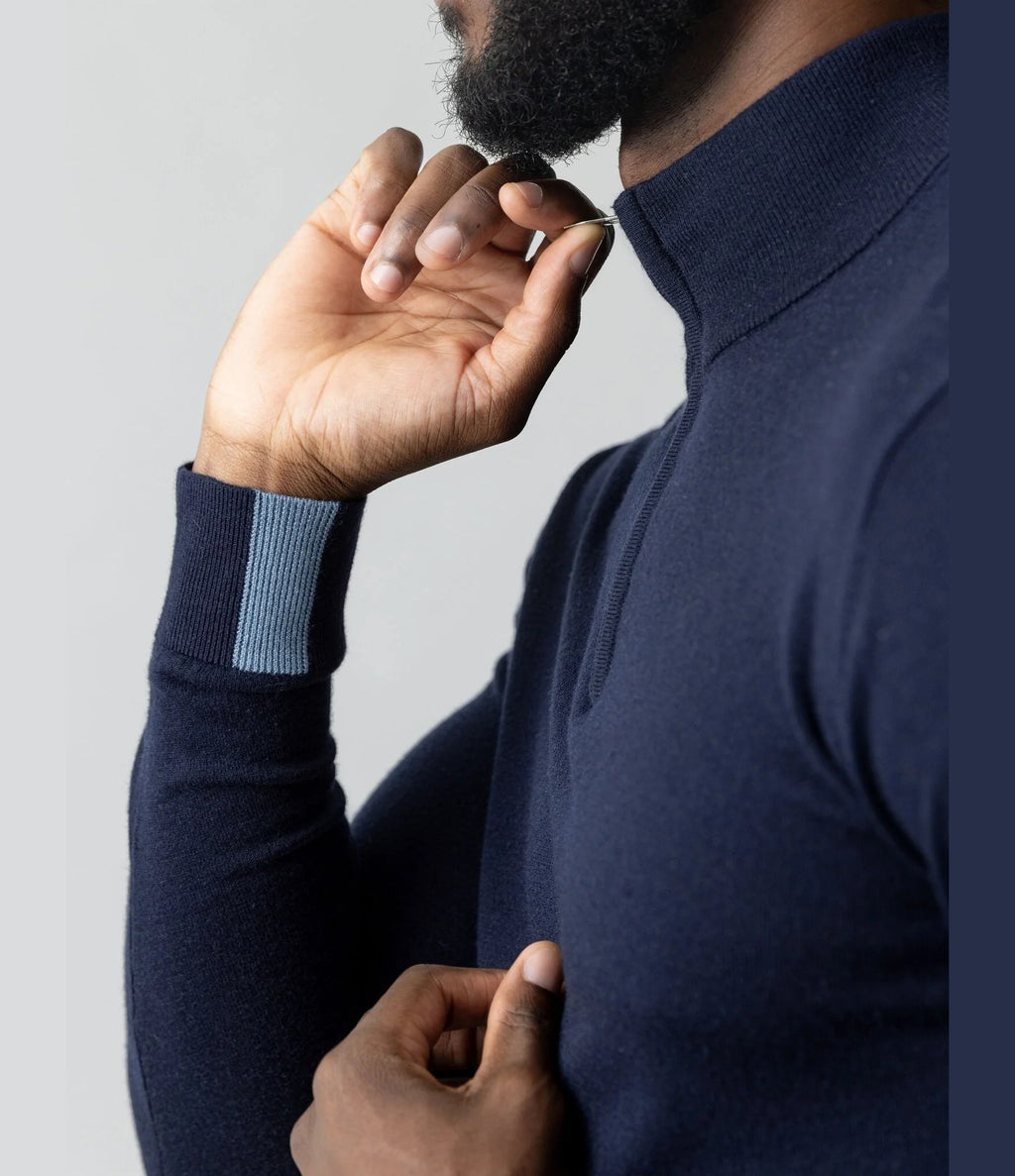 Mos Mosh Adam Soft Zip Turtle Neck Knit Navy