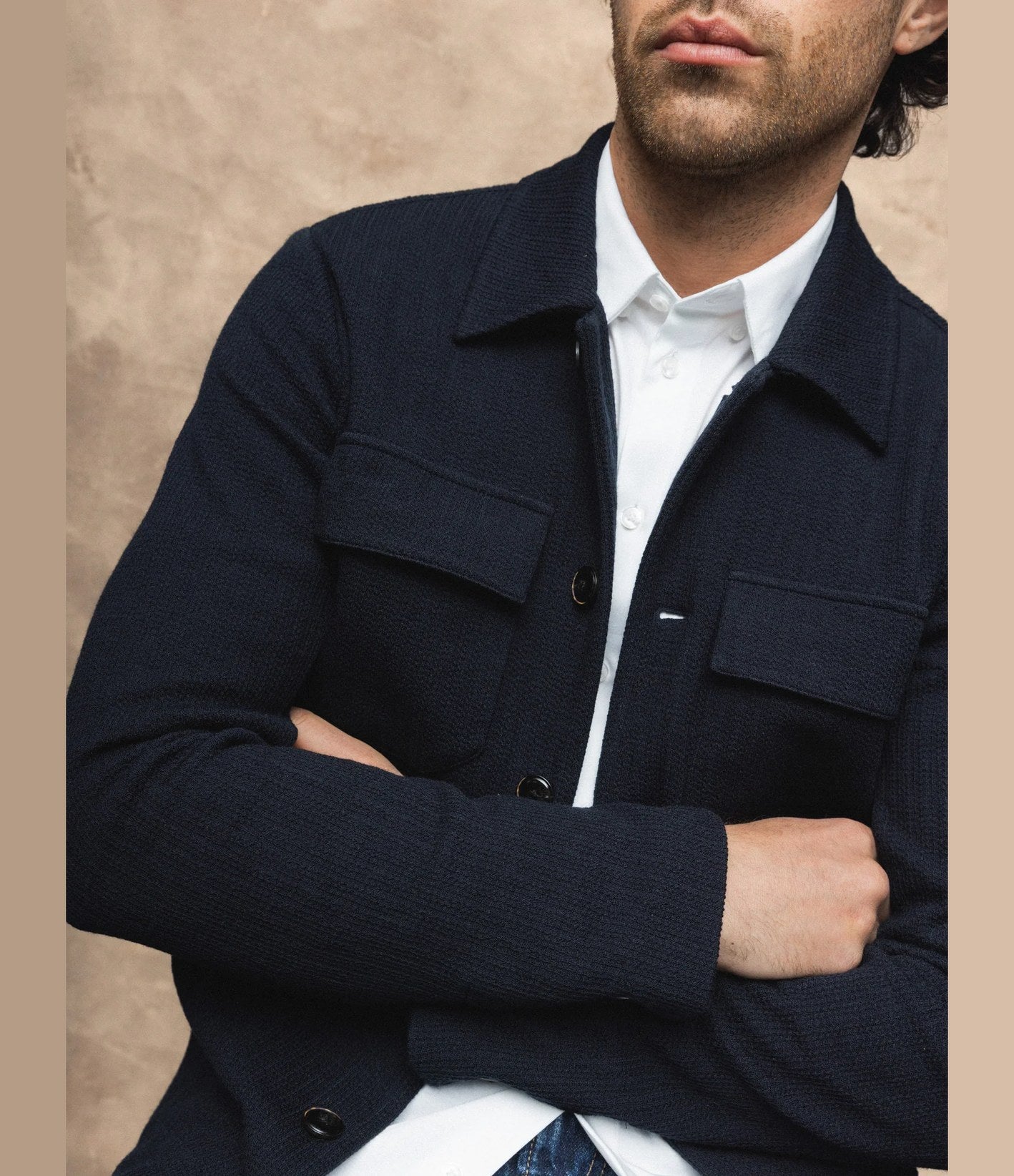 Mos Mosh Austin Knit Overshirt Navy