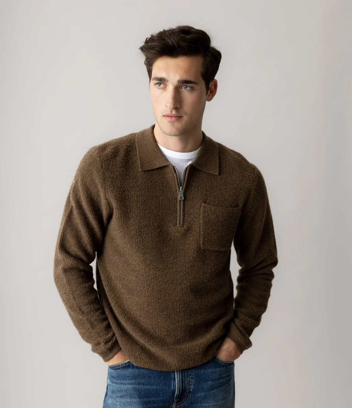 Mos Mosh Ryan Soft Polo Zip Knit Toasted Coconut