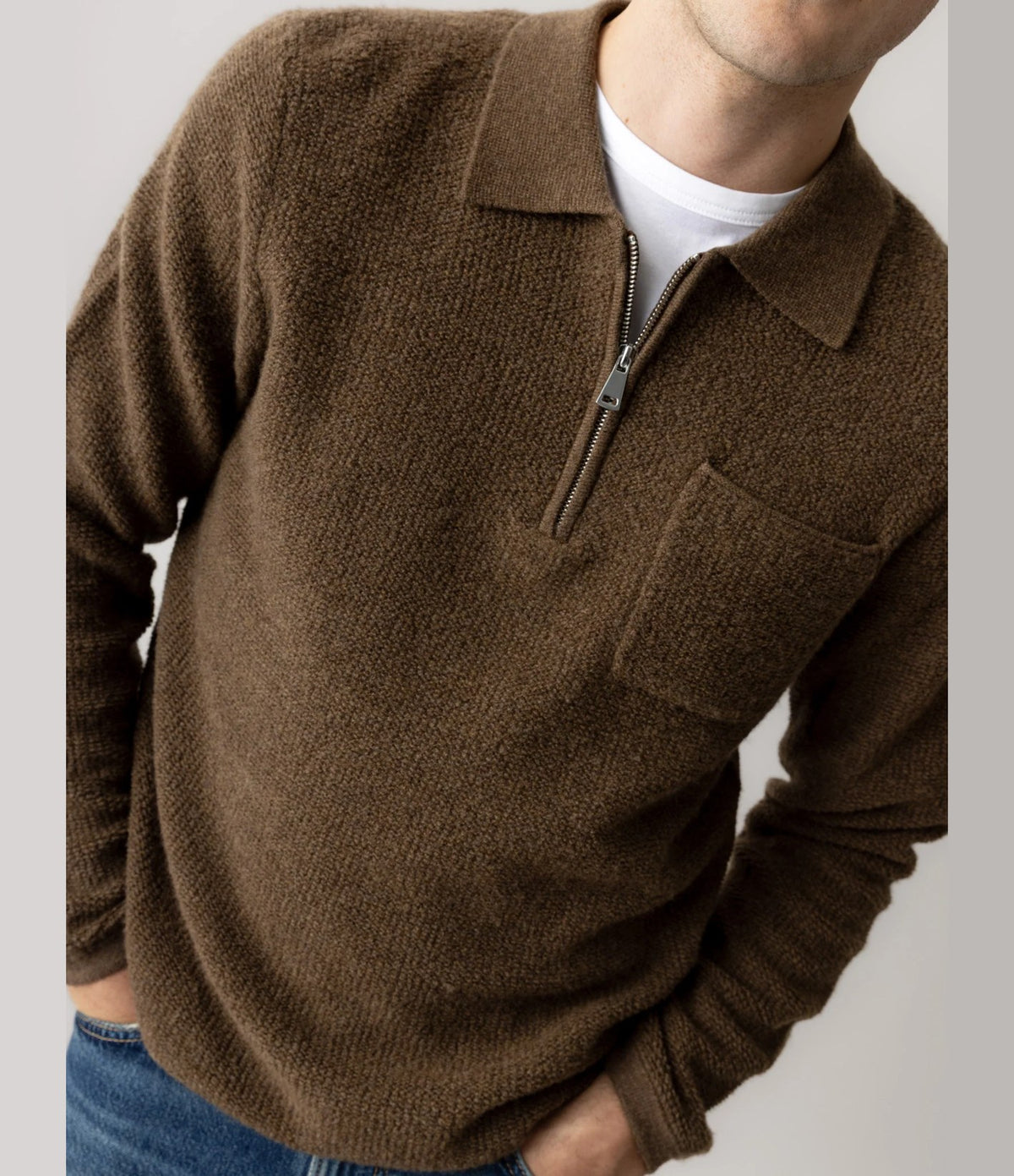 Mos Mosh Ryan Soft Polo Zip Knit Toasted Coconut