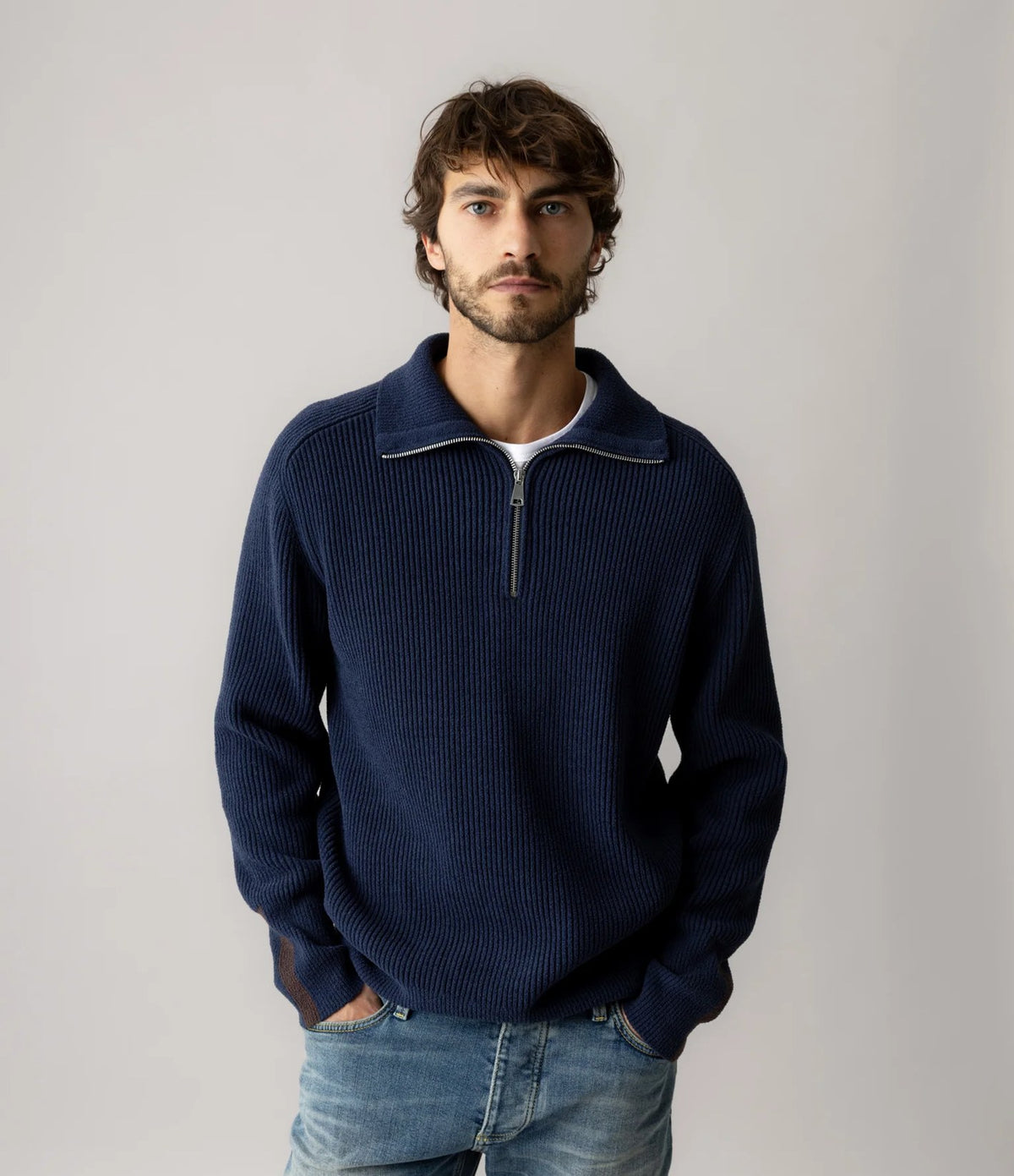 Mos Mosh Porter Soft Quarter-Zip Knit Navy