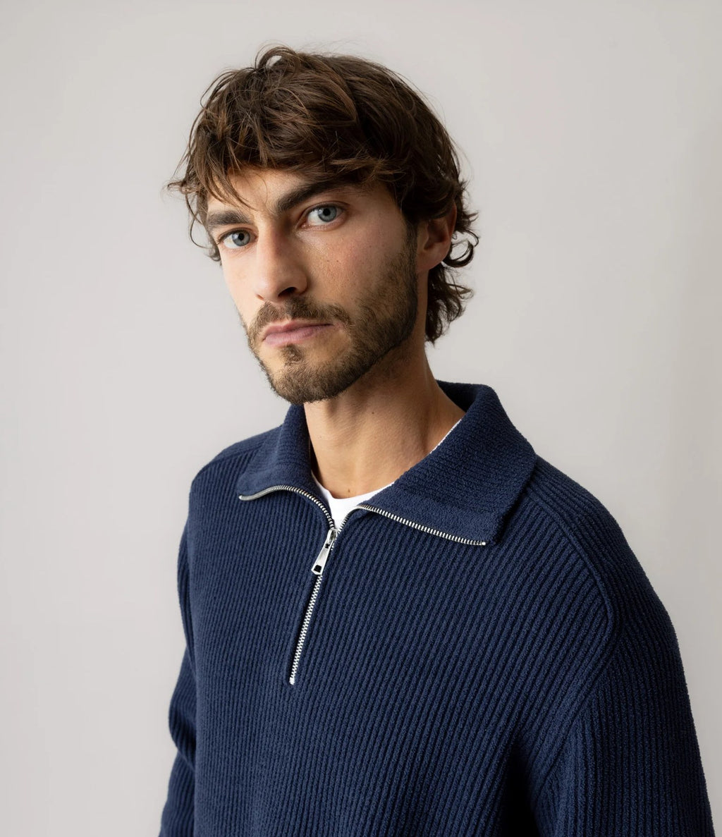 Mos Mosh Porter Soft Quarter-Zip Knit Navy