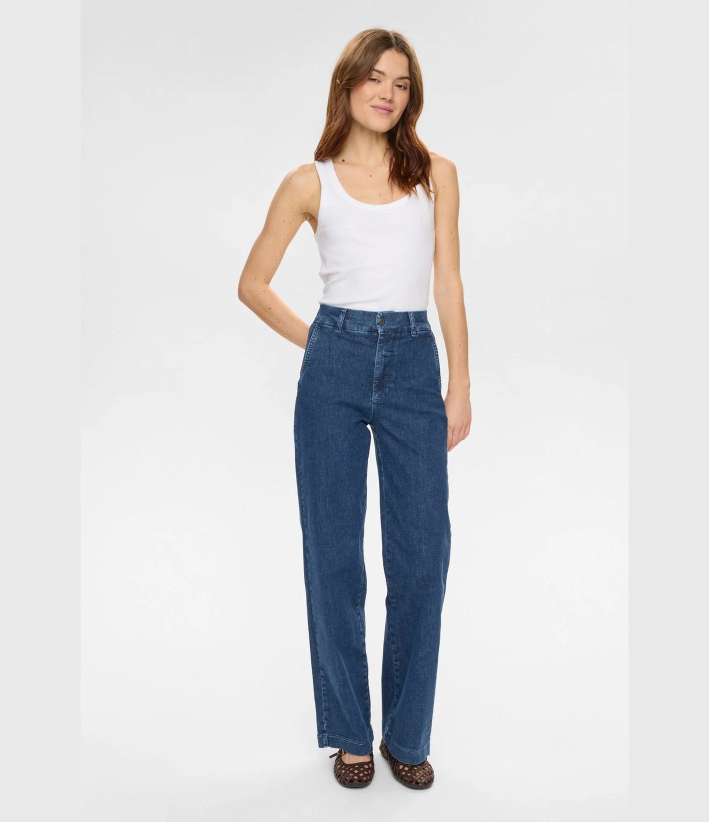 Numph Nuamber HR Wide Jeans Medium Blue Denim