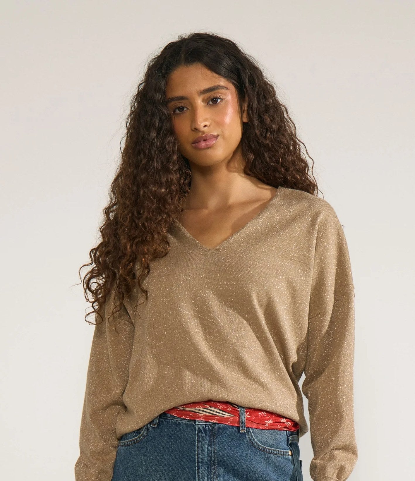 Numph Nudayletta Lurex V-Neck Pullover Silver Mink