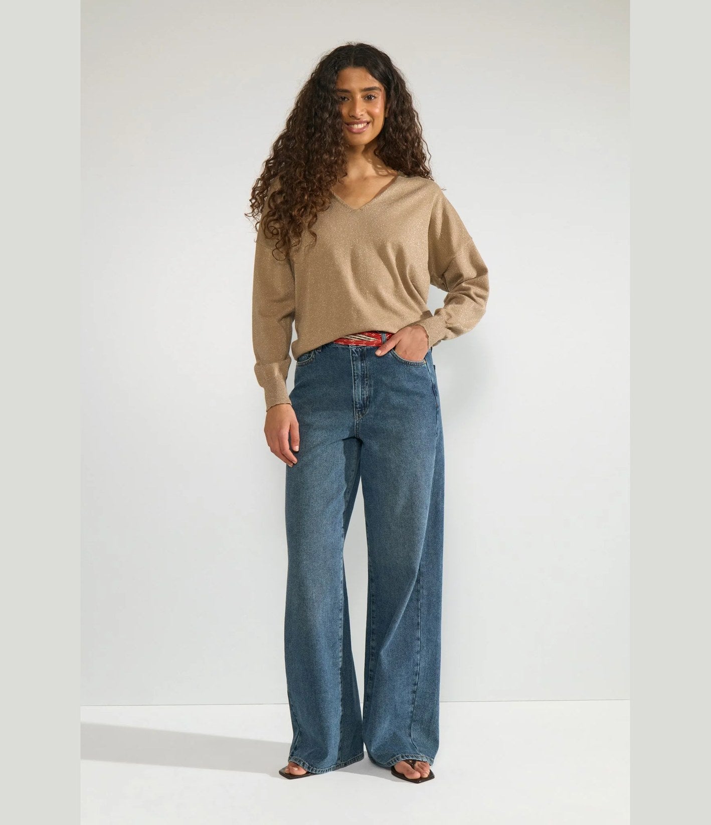 Numph Nudayletta Lurex V-Neck Pullover Silver Mink