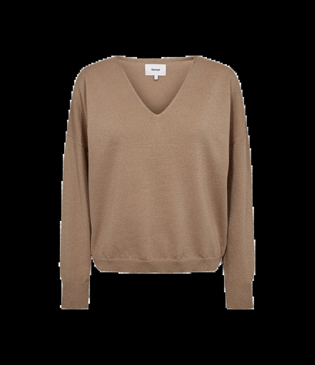 Numph Nudayletta Lurex V-Neck Pullover Silver Mink