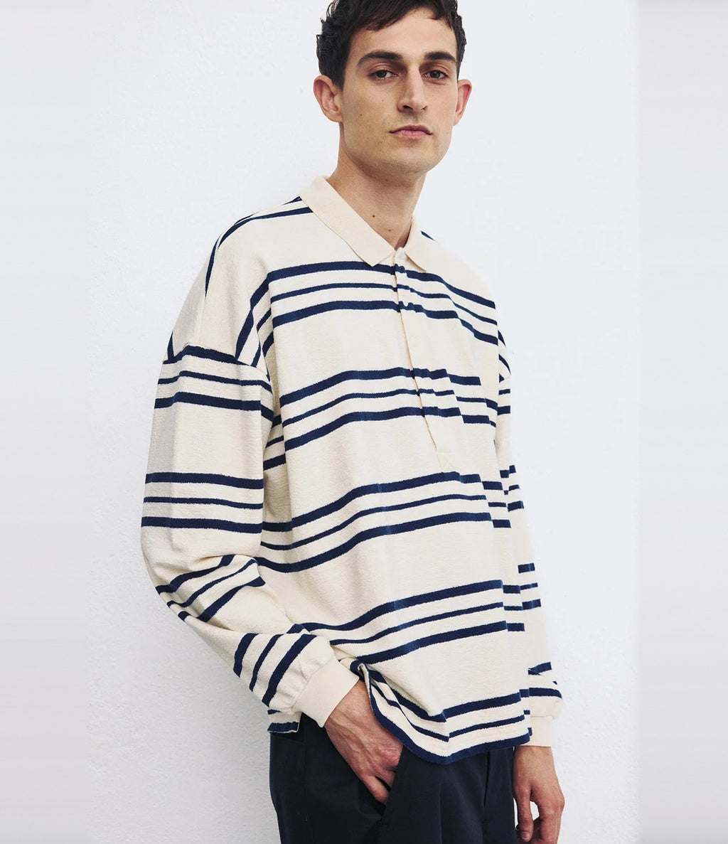 Unfeigned Long Sleeve Oversized Polo Terry Dark Navy Stripes
