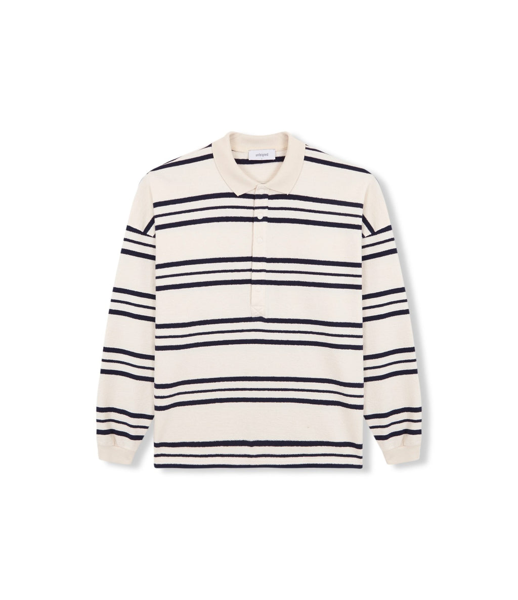 Unfeigned Long Sleeve Oversized Polo Terry Dark Navy Stripes