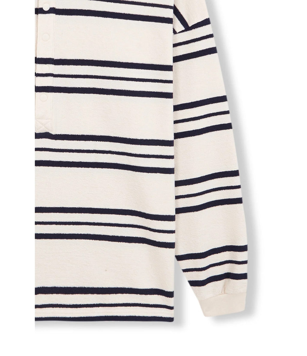 Unfeigned Long Sleeve Oversized Polo Terry Dark Navy Stripes