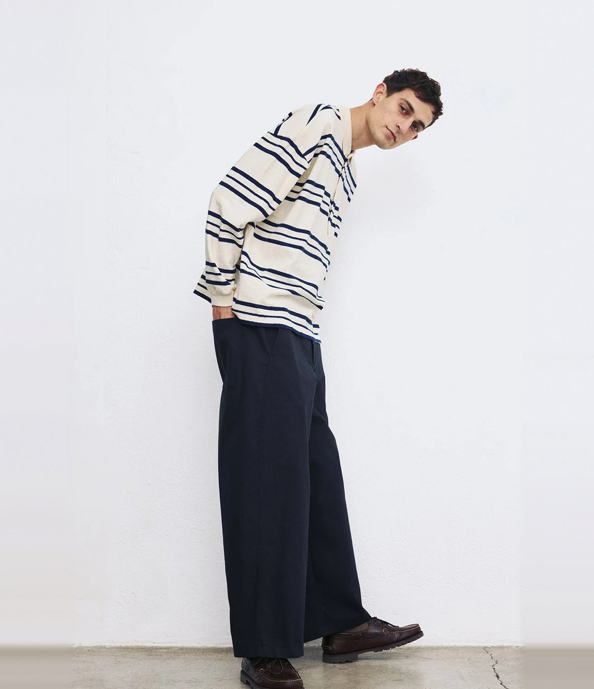 Unfeigned Long Sleeve Oversized Polo Terry Dark Navy Stripes