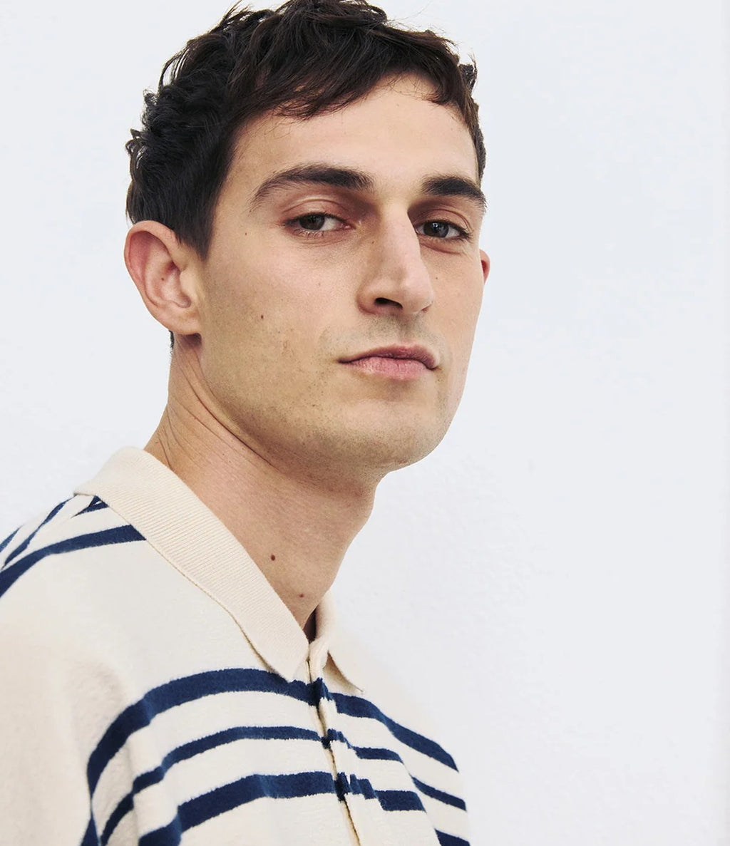 Unfeigned Long Sleeve Oversized Polo Terry Dark Navy Stripes
