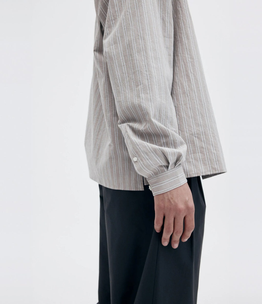Unfeigned Long Sleeve Relaxed Shirt OC Brown and White Stripes