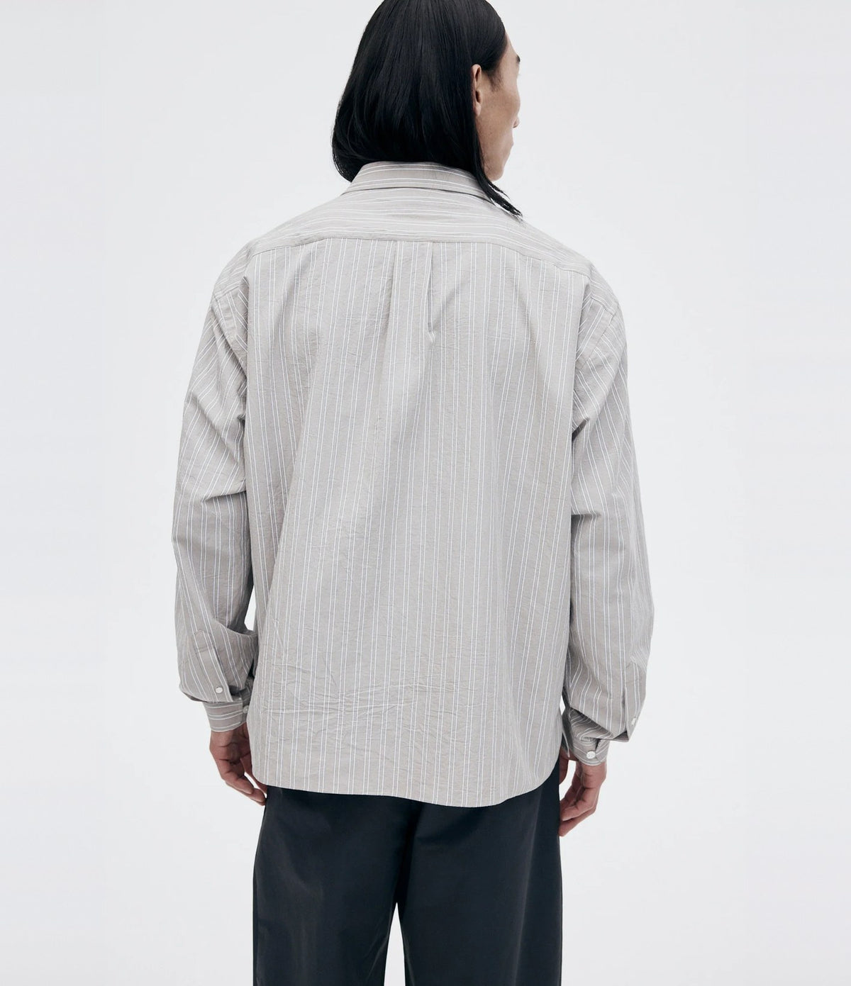 Unfeigned Long Sleeve Relaxed Shirt OC Brown and White Stripes