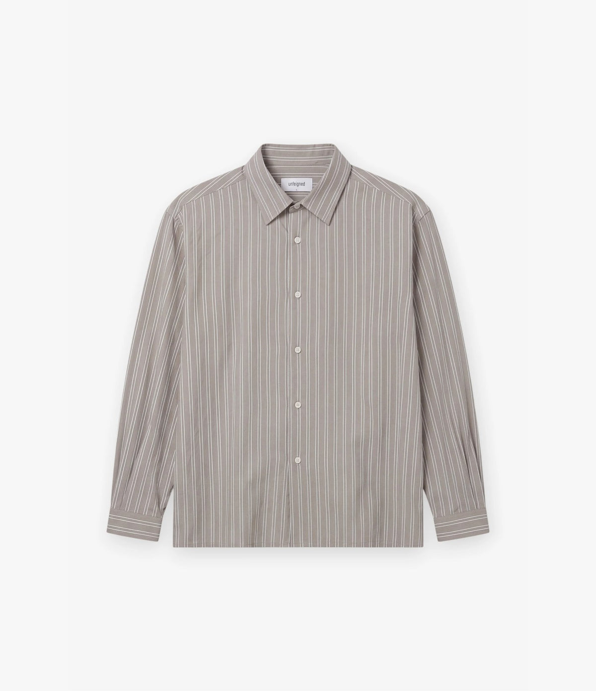 Unfeigned Long Sleeve Relaxed Shirt OC Brown and White Stripes