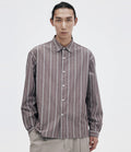 Unfeigned Long Sleeve Relaxed Shirt OC Aubergine and Raw Stripes