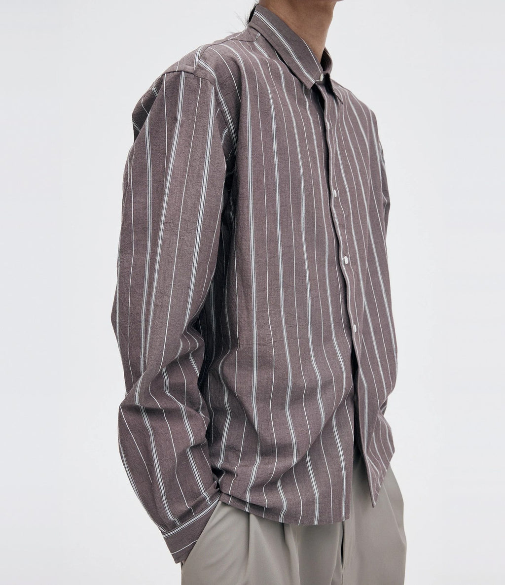 Unfeigned Long Sleeve Relaxed Shirt OC Aubergine and Raw Stripes