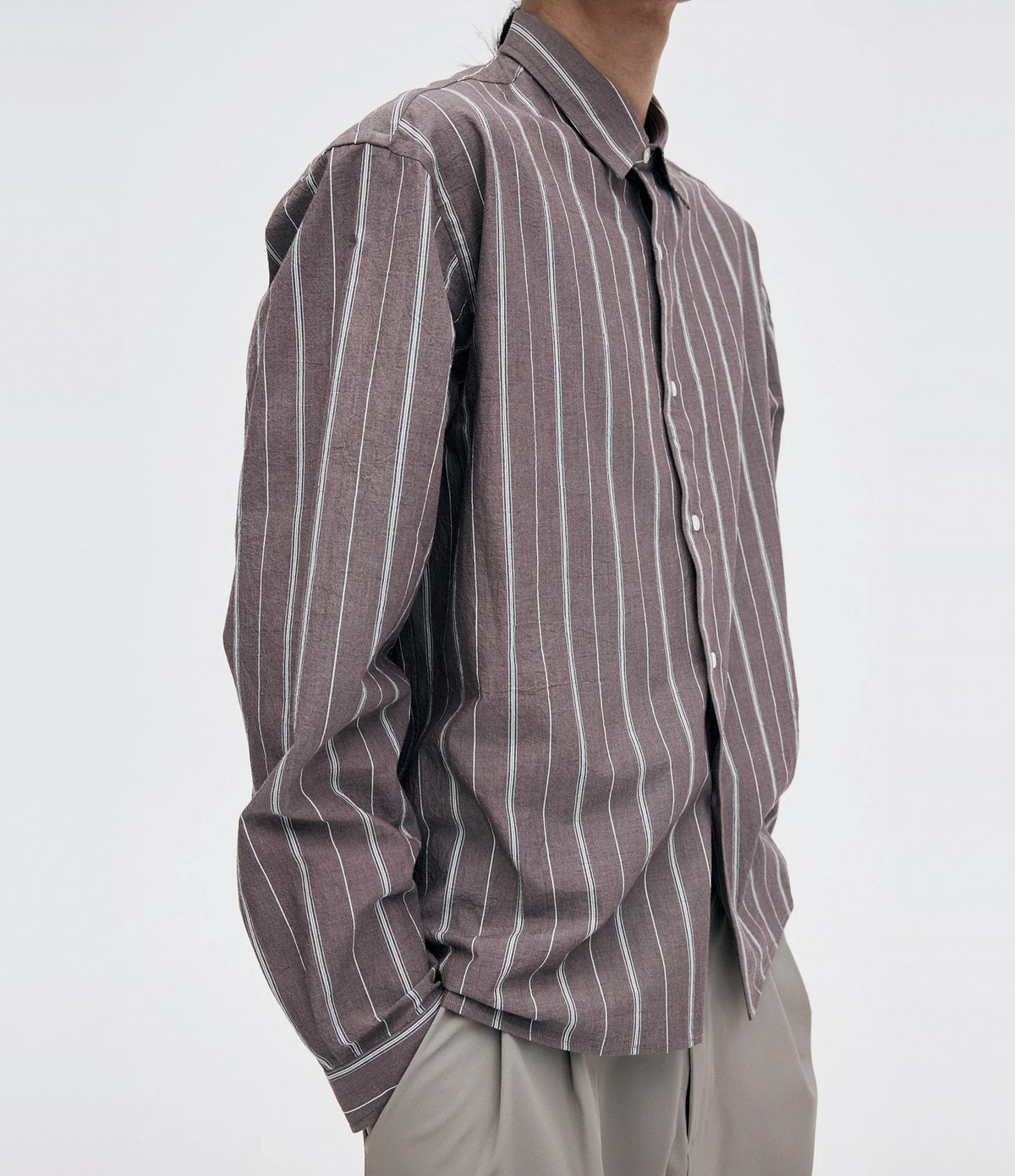 Unfeigned Long Sleeve Relaxed Shirt OC Aubergine and Raw Stripes