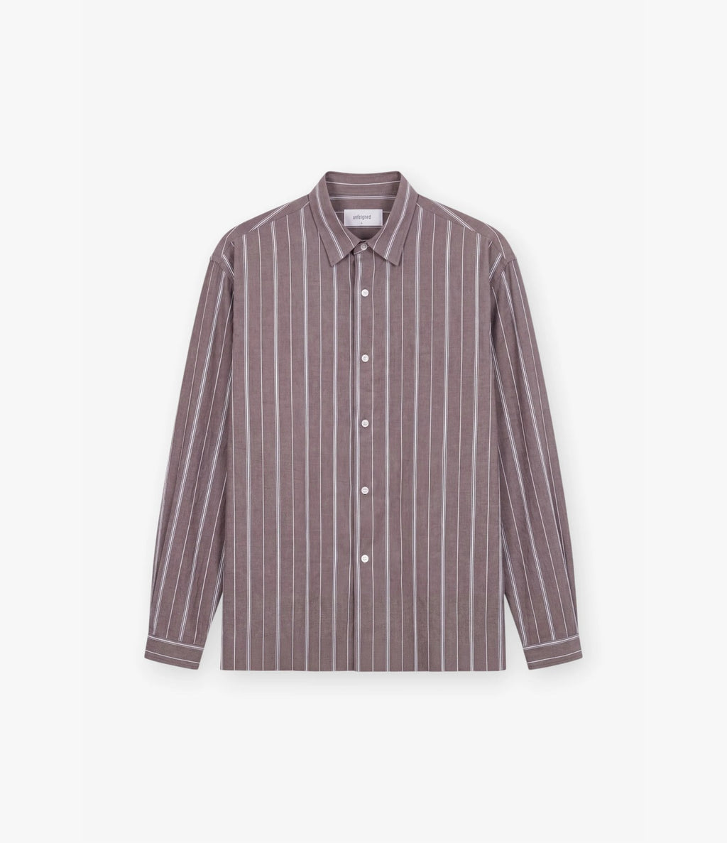 Unfeigned Long Sleeve Relaxed Shirt OC Aubergine and Raw Stripes