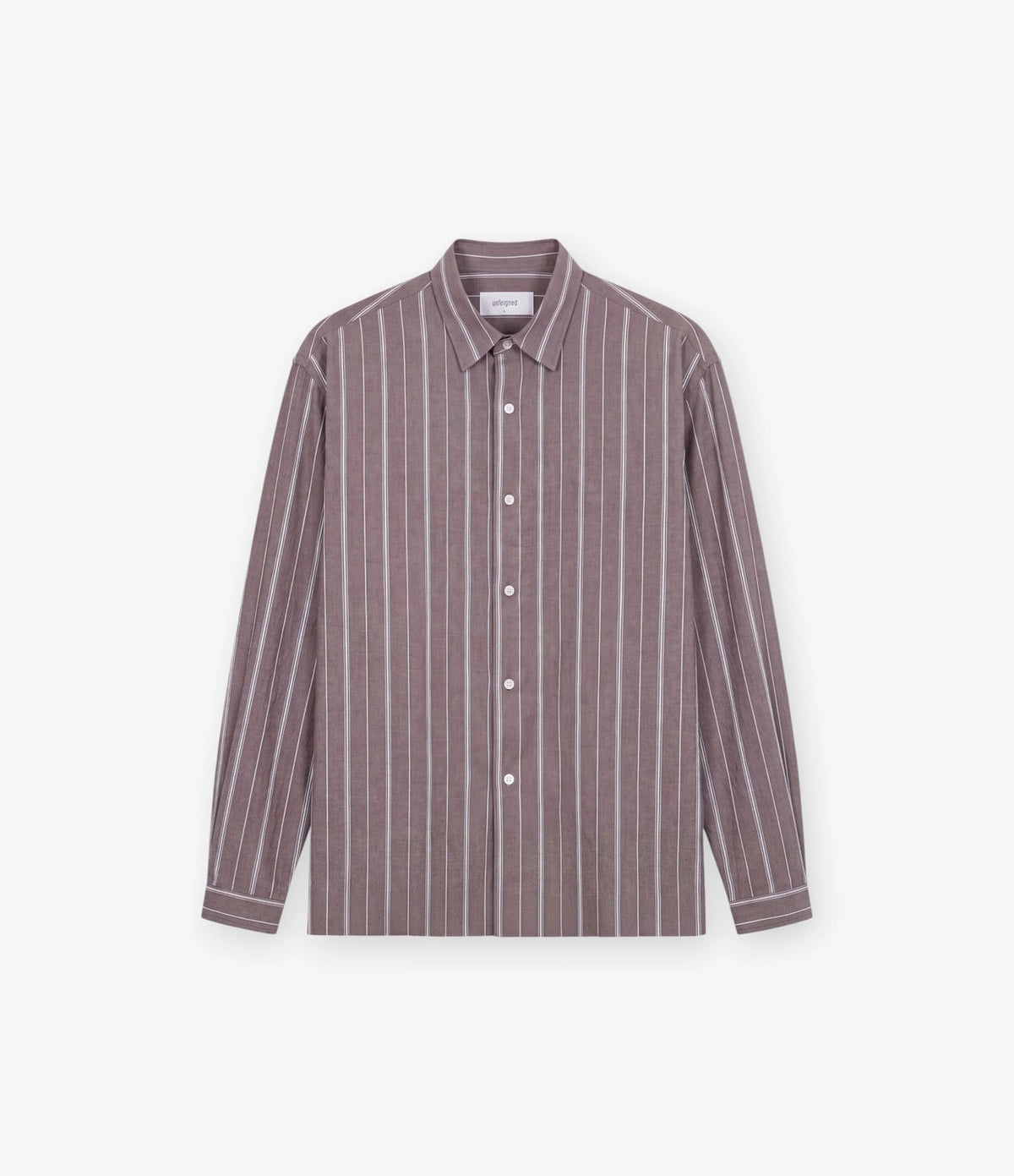 Unfeigned Long Sleeve Relaxed Shirt OC Aubergine and Raw Stripes